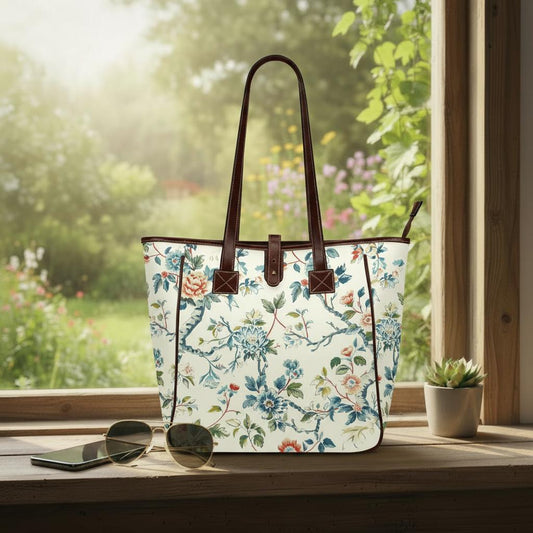 Toile de Jouy French Vintage Style Handbag – Classic Large Tote Bag