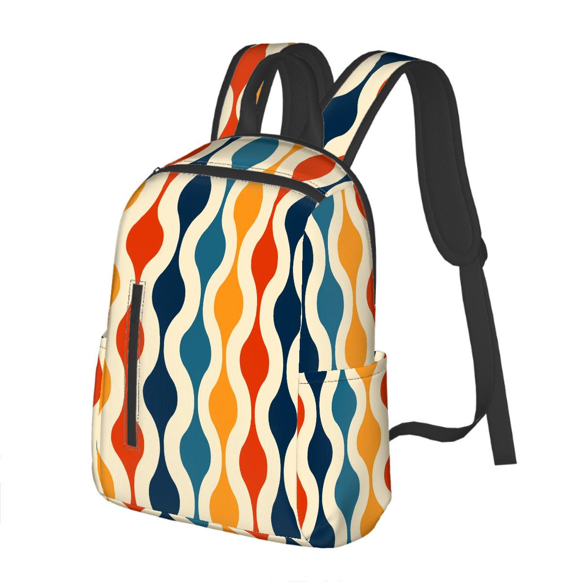 Retro 60s Zipper Front Pocket Backpack – Vintage Style Twill Daypack