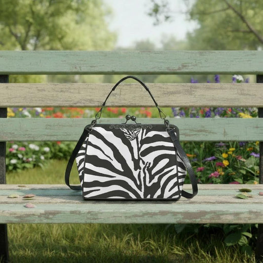 Zebra Print Kisslock Handbag – Vintage Style Crossbody Purse