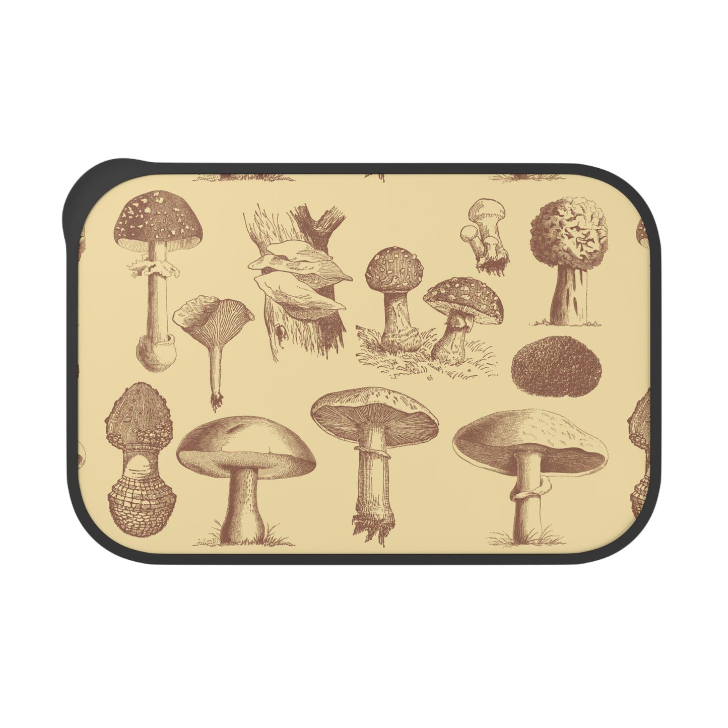 Vintage Mushroom Print Eco Bento Box: Botanical Bioplastic Lunch Kit