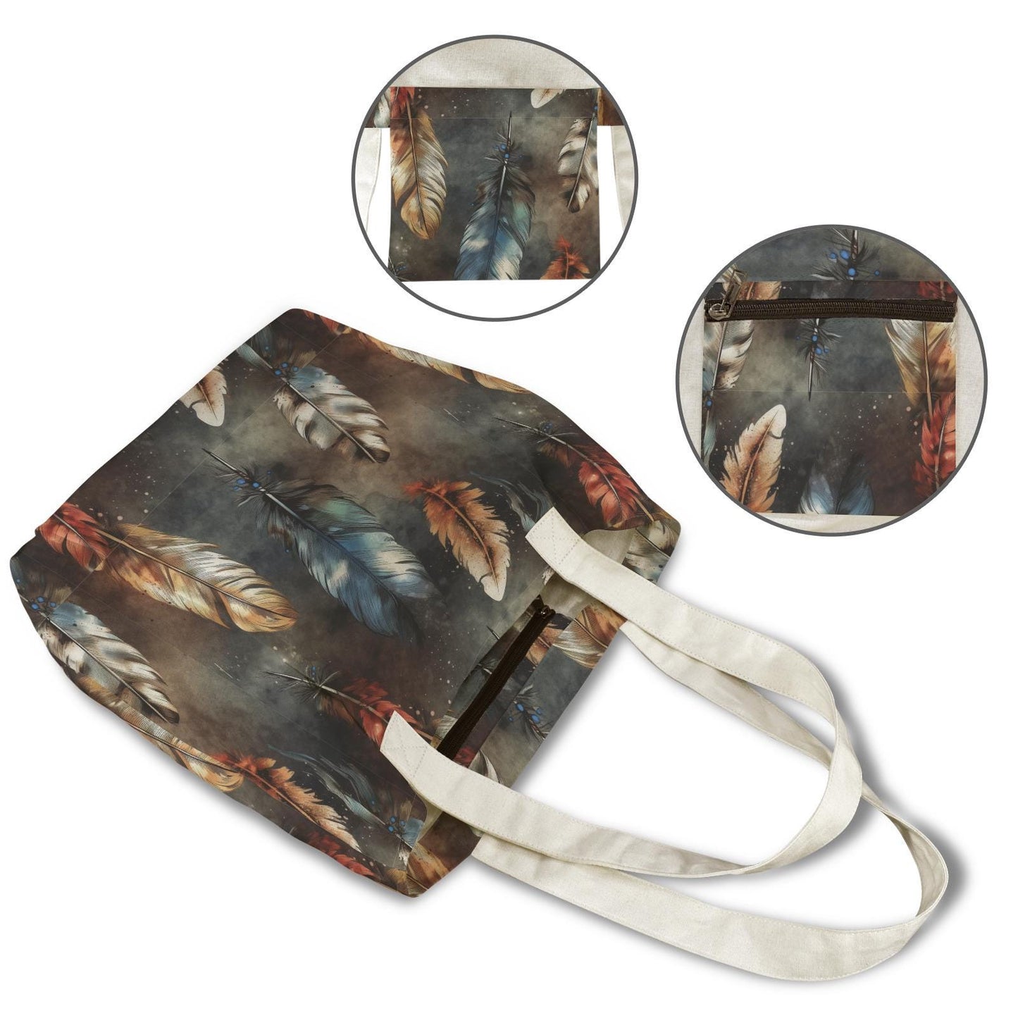 Boho Feathers Yoga Tote Bag with Mat Holder – Dark Academia Forest Tote
