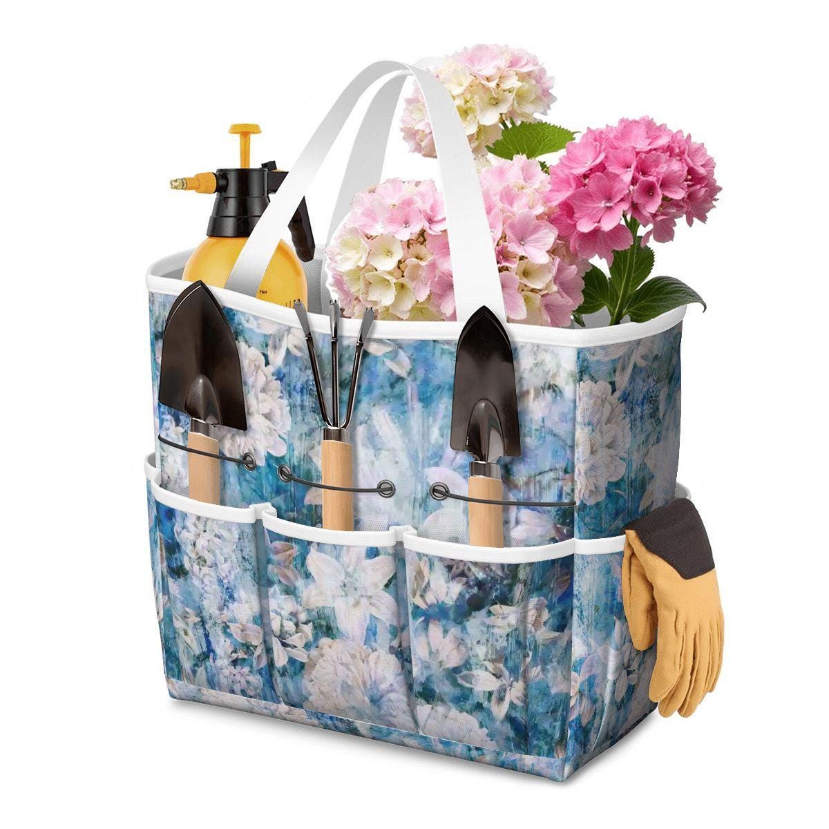 Blue White Flowers Gardening Tool Organizer Bag – French Vintage Look Tote