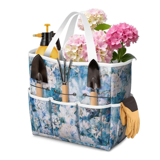 Blue White Flowers Gardening Tool Organizer Bag – French Vintage Look Tote