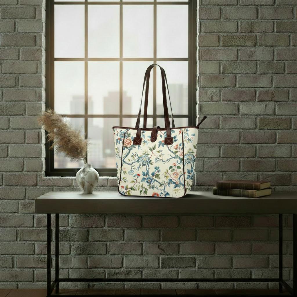 Toile de Jouy French Vintage Style Handbag – Classic Large Tote Bag