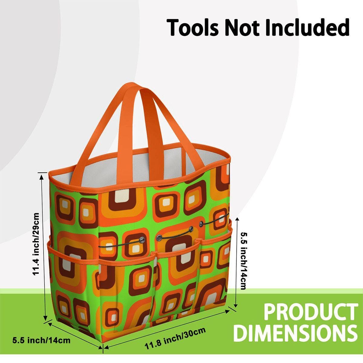 Retro 70s Gardening Tool Organizer Bag – Funky Orange Green Flower Power Tote