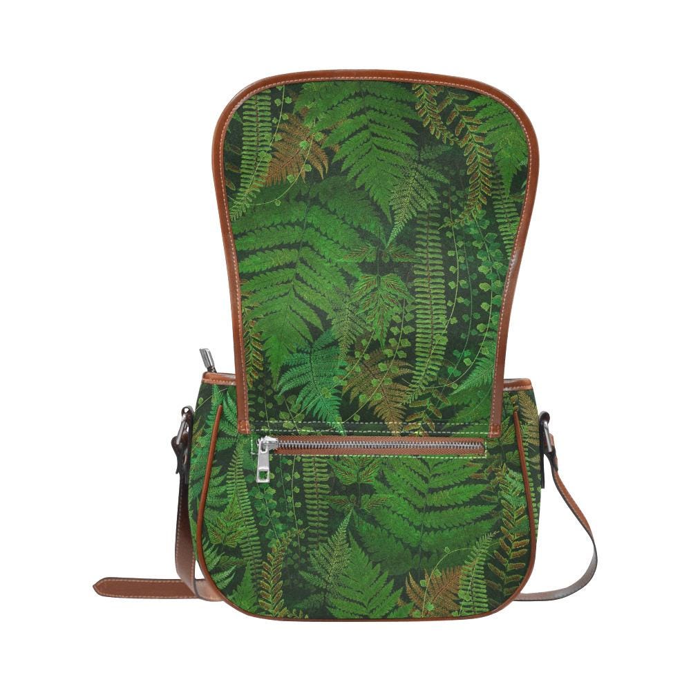 Bolso de montar verde con helechos – bolso botánico de estilo dark academia