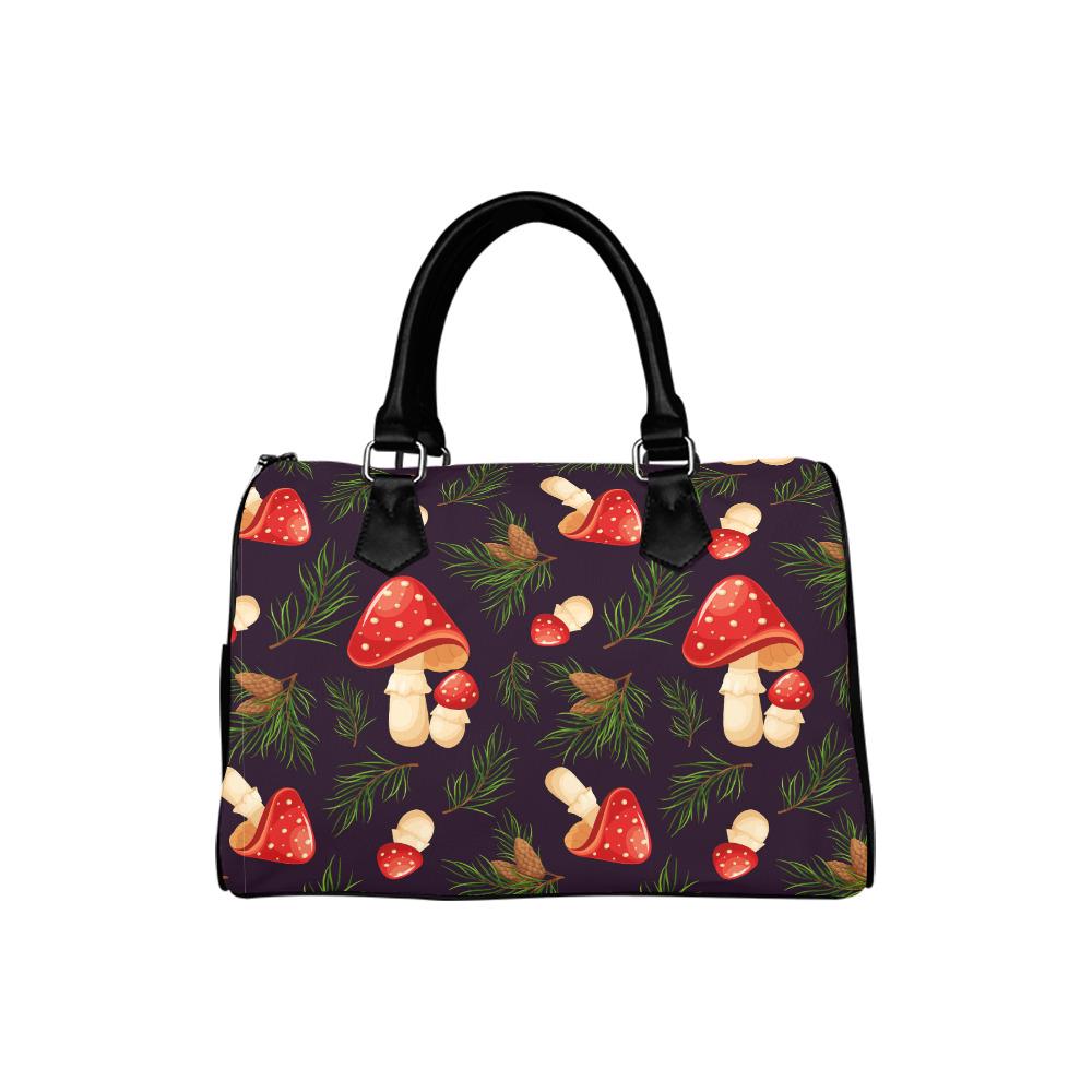 Dark Academia Mushroom Barrel Handbag – Black Red Botanical Forest Bag