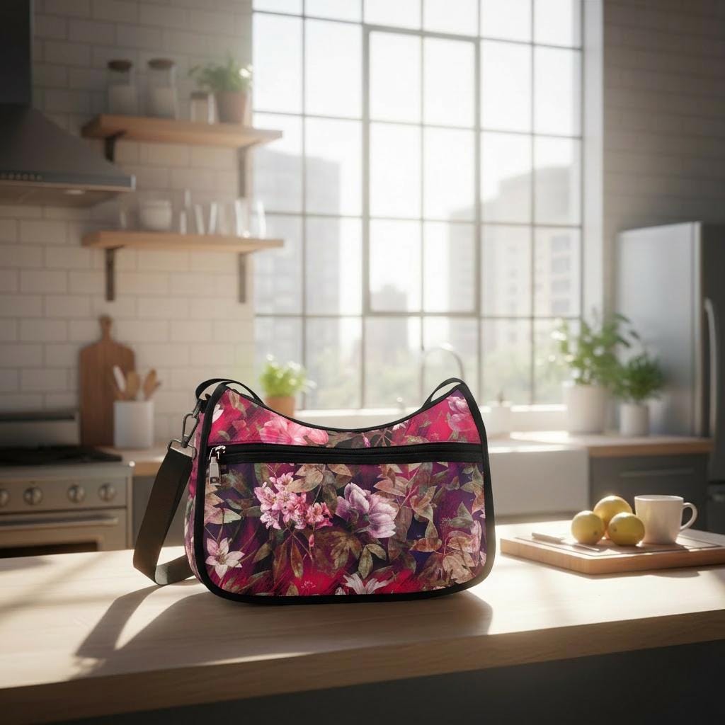 Moody Vintage Flowers Shoulder Bag – Botanical Oxford Fabric Hobo Bag