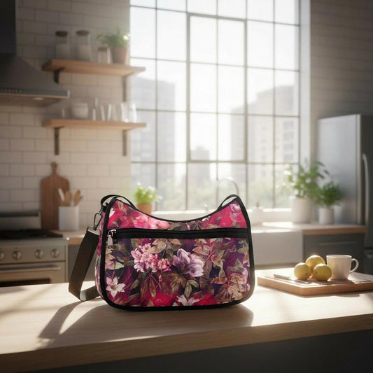 Moody Vintage Flowers Shoulder Bag – Botanical Oxford Fabric Hobo Bag