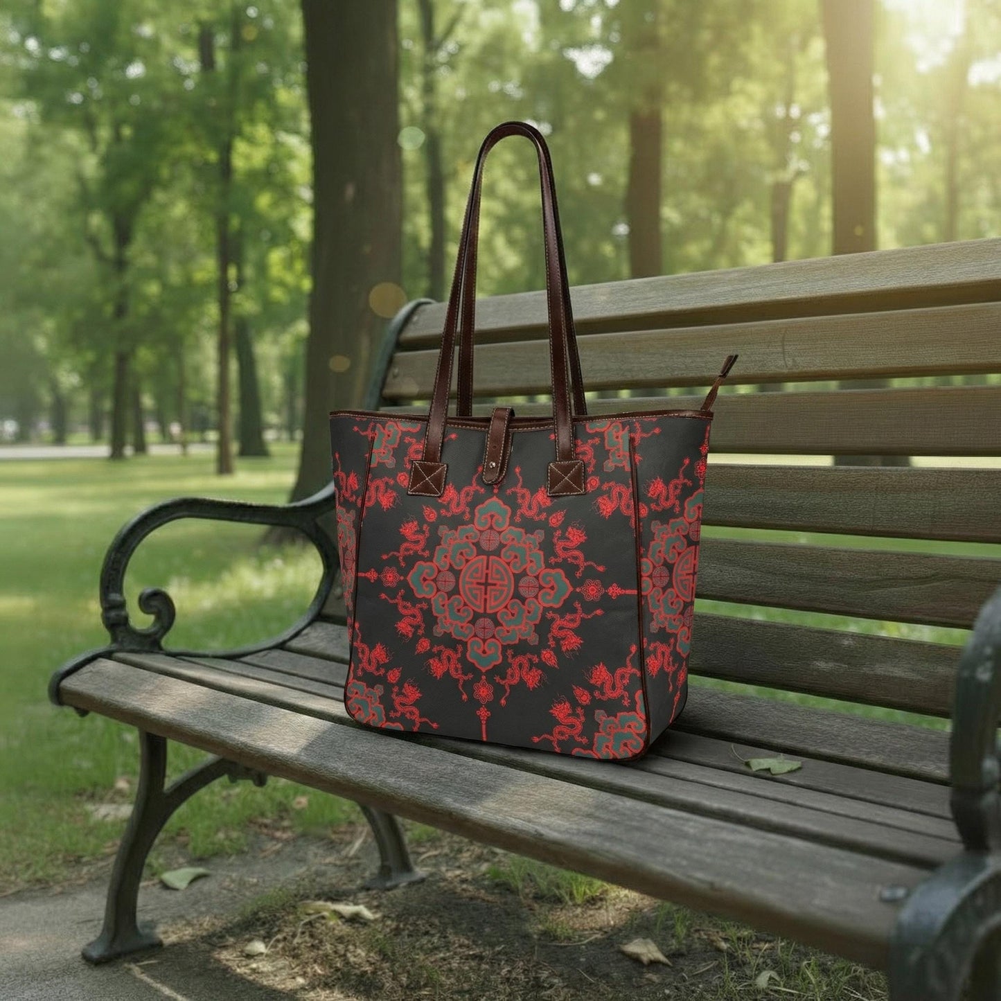 Black Red Dragon Tote Bag – Large Asian Style Handbag