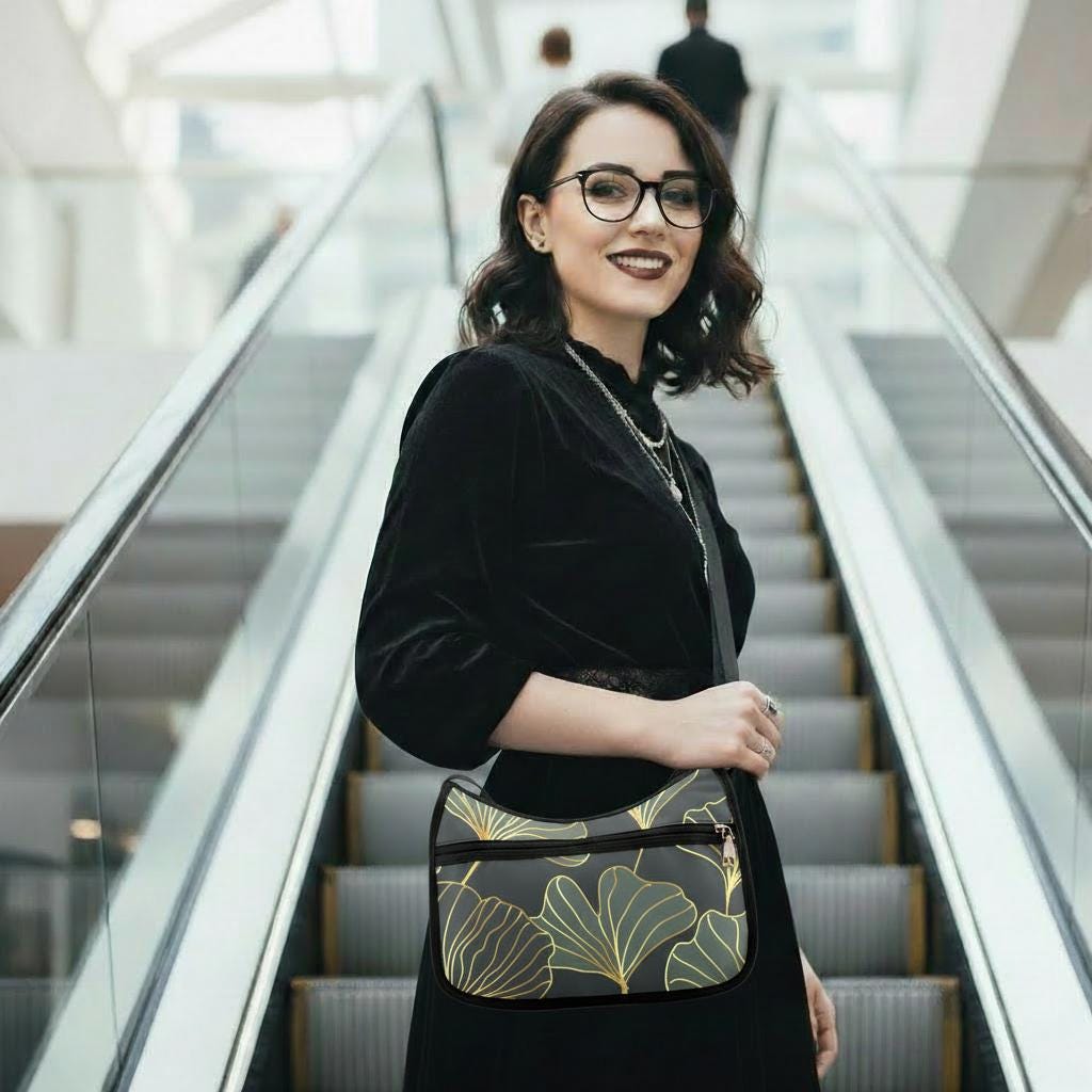 Black Gold Ginkgo Shoulder Bag – Alternative Oxford Fabric Hobo Bag