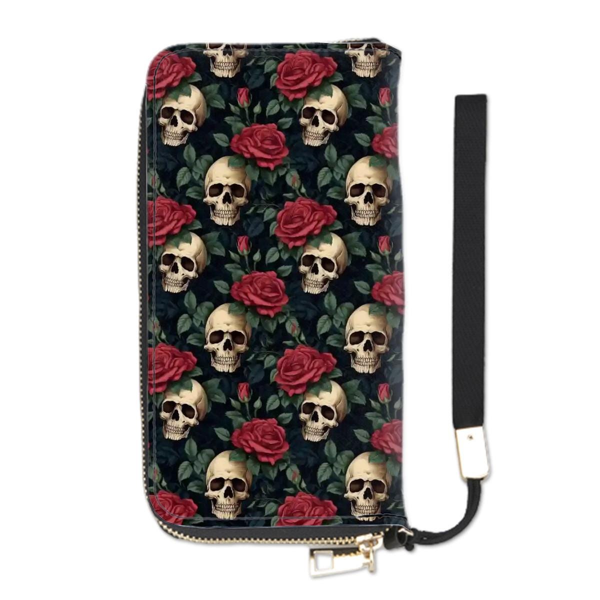 Black Red Gothic Skulls Clutch Wallet – Moody Dark Vegan Purse