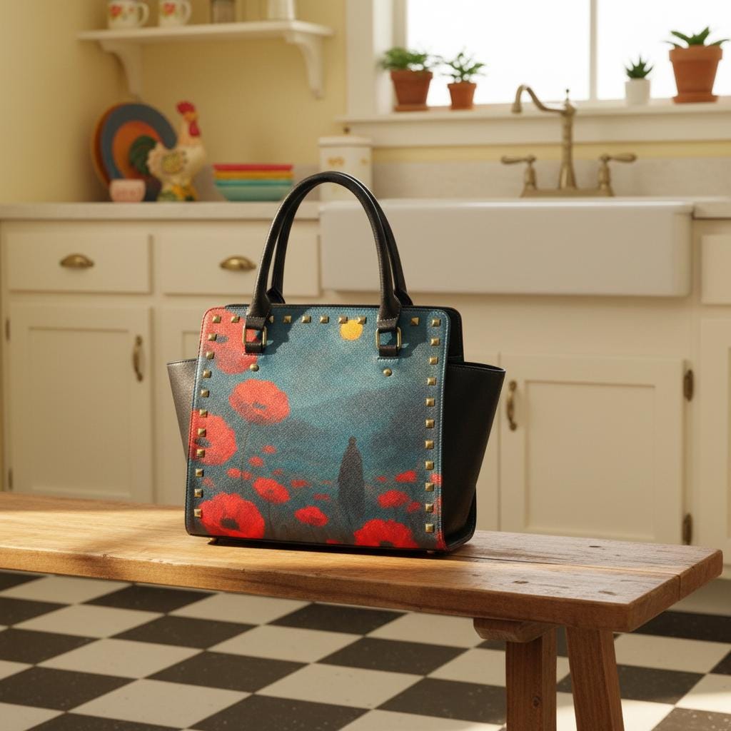 Moody Poppies Night Moon Rivet Shoulder Handbag – Vintage Style Purse
