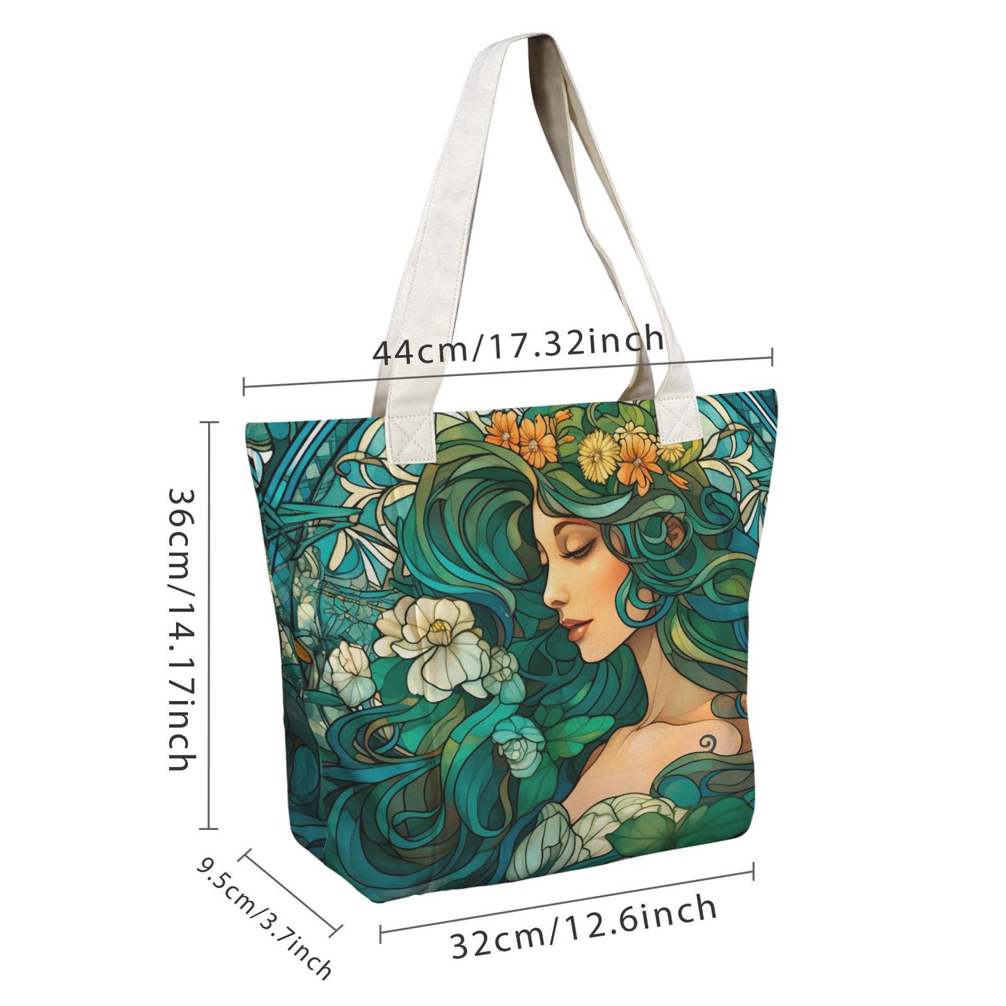 Art Nouveau Yoga Tote Bag with Mat Holder – Large Cotton Linen Fitness Shoulder Tote