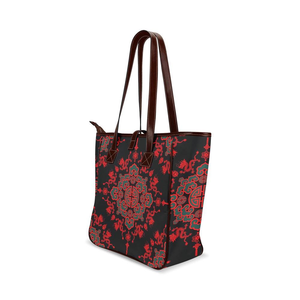 Black Red Dragon Tote Bag – Large Asian Style Handbag