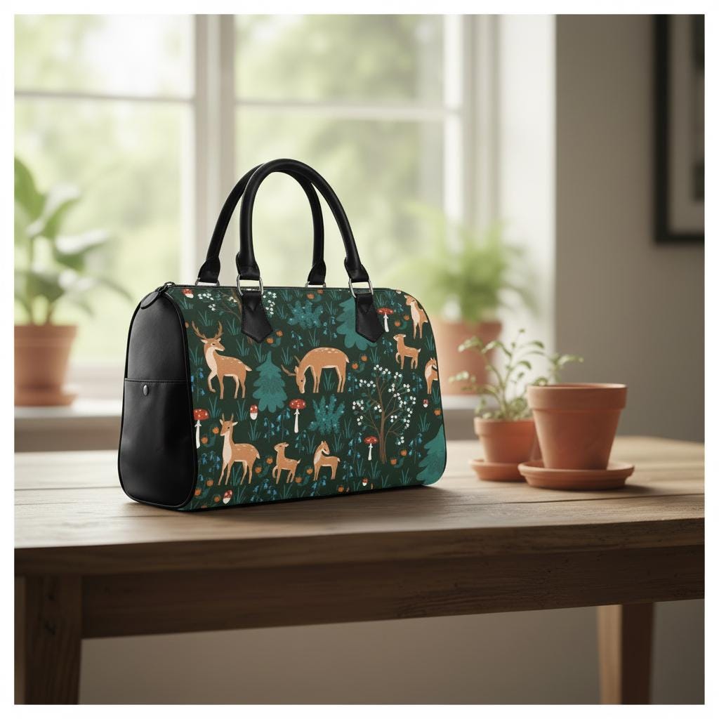 Bambi Fawn Forest Print Barrel Handbag – Wood Lover's Everyday Purse