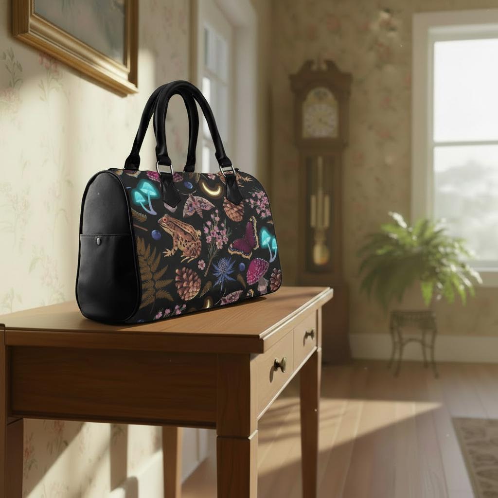 Dark Academia Forest Barrel Handbag – Mushroom Toad Moon Gothic Purse