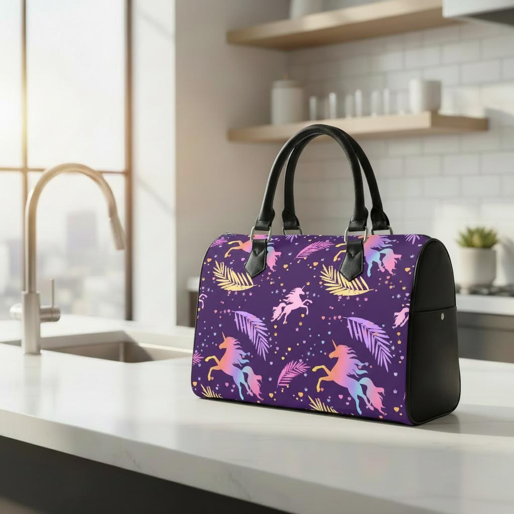 Purple Pink Unicorn Barrel Handbag – Fairycore Everyday Top Handle Purse