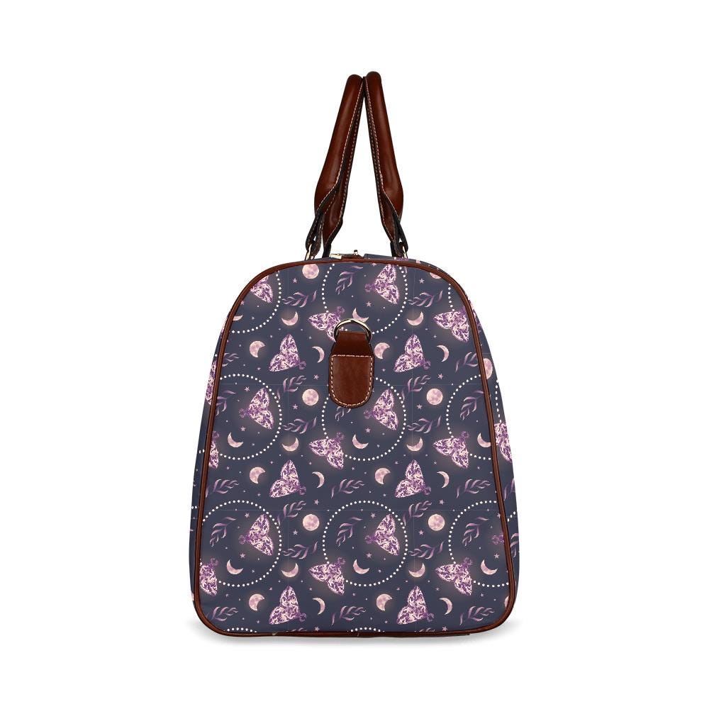Dark Academia Moths & Moon Travel Bag – Waterproof Black Weekender Duffle
