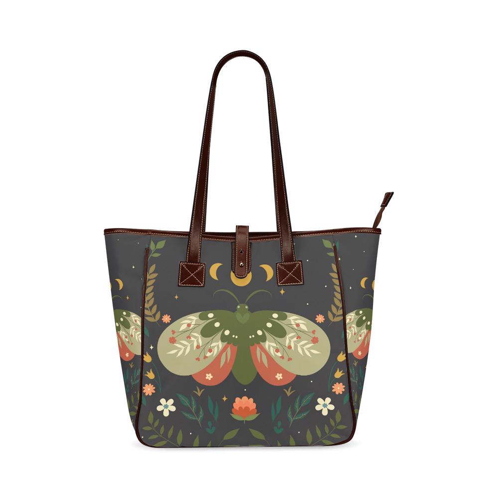 Moths & Moon Dark Academia Style Handbag – Classic Large Tote Bag