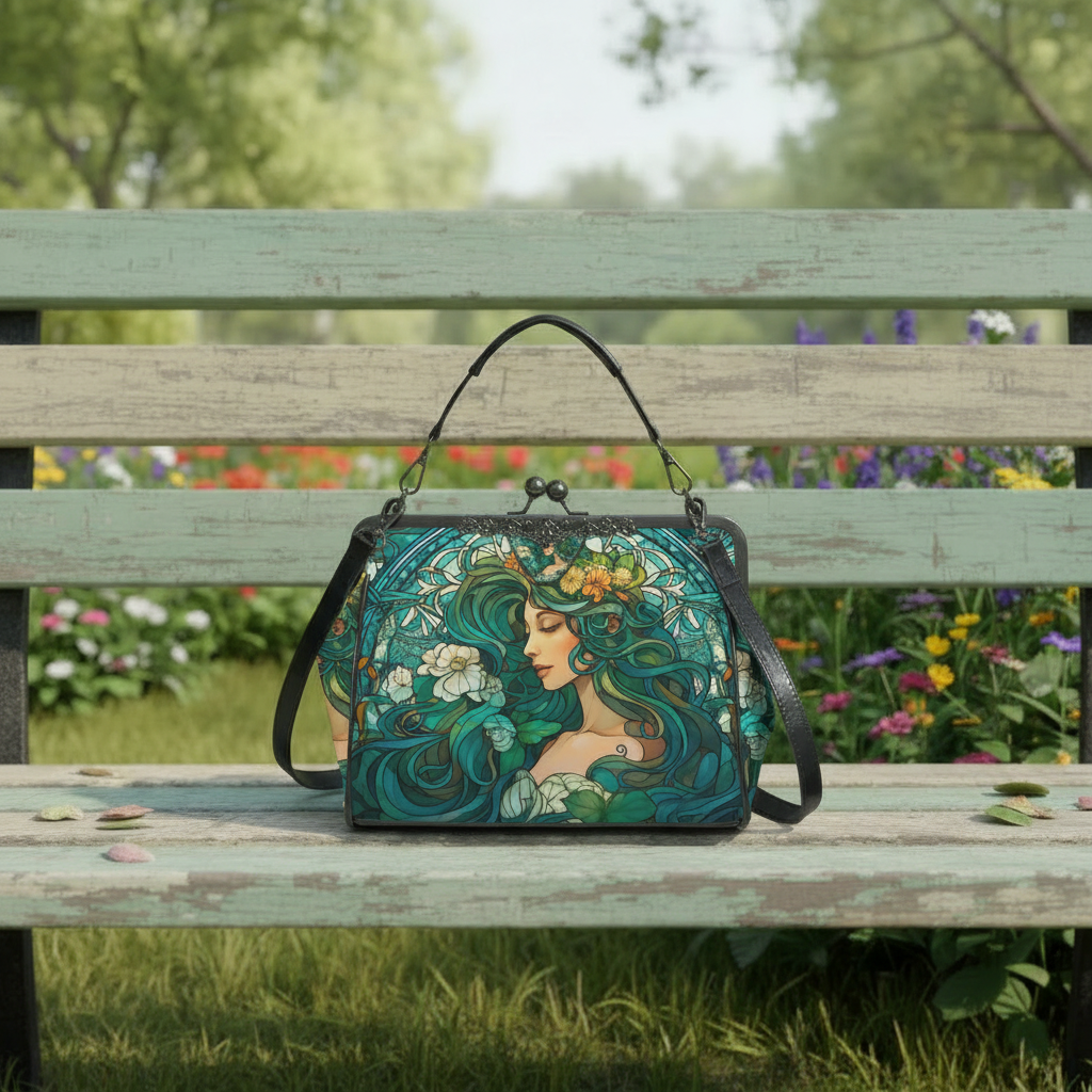 Art Nouveau Style Kiss Lock Handbag - Vintage Romantic Crossbody Bag