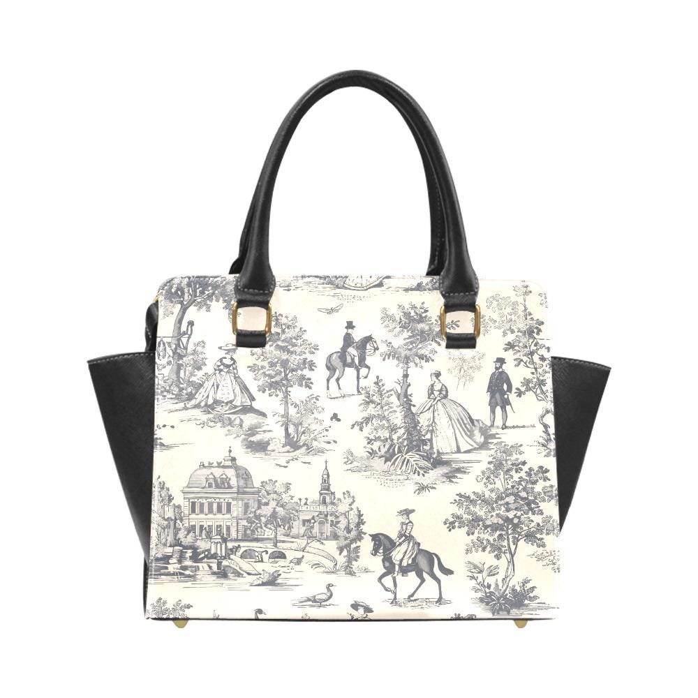 Toile de Jouy Black White Shoulder Handbag – French Vintage Style Purse