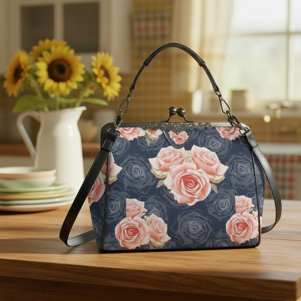 Vintage Roses Kisslock Bag - Floral Victorian Feminine Crossbody