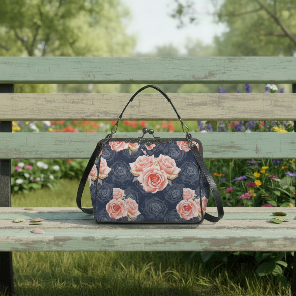 Vintage Roses Kisslock Bag - Floral Victorian Feminine Crossbody