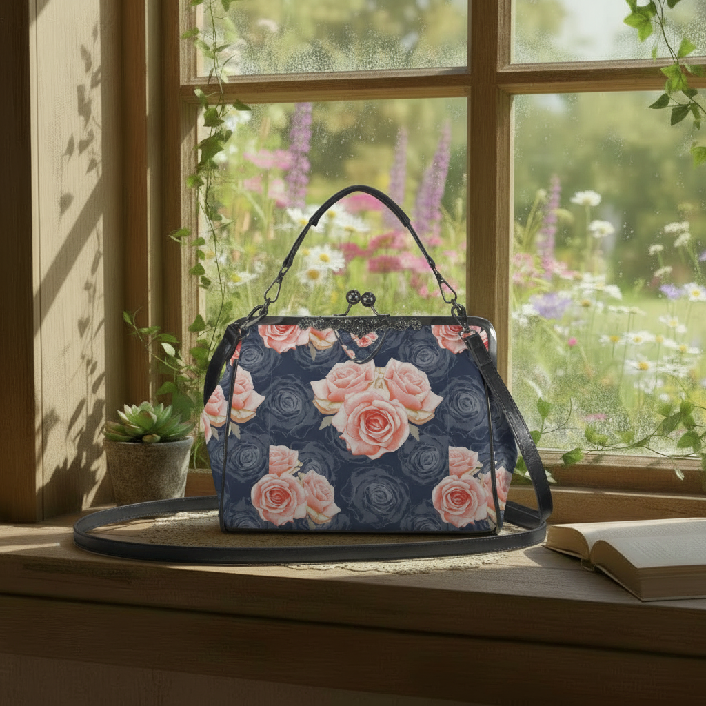 Vintage Roses Kisslock Bag - Floral Victorian Feminine Crossbody