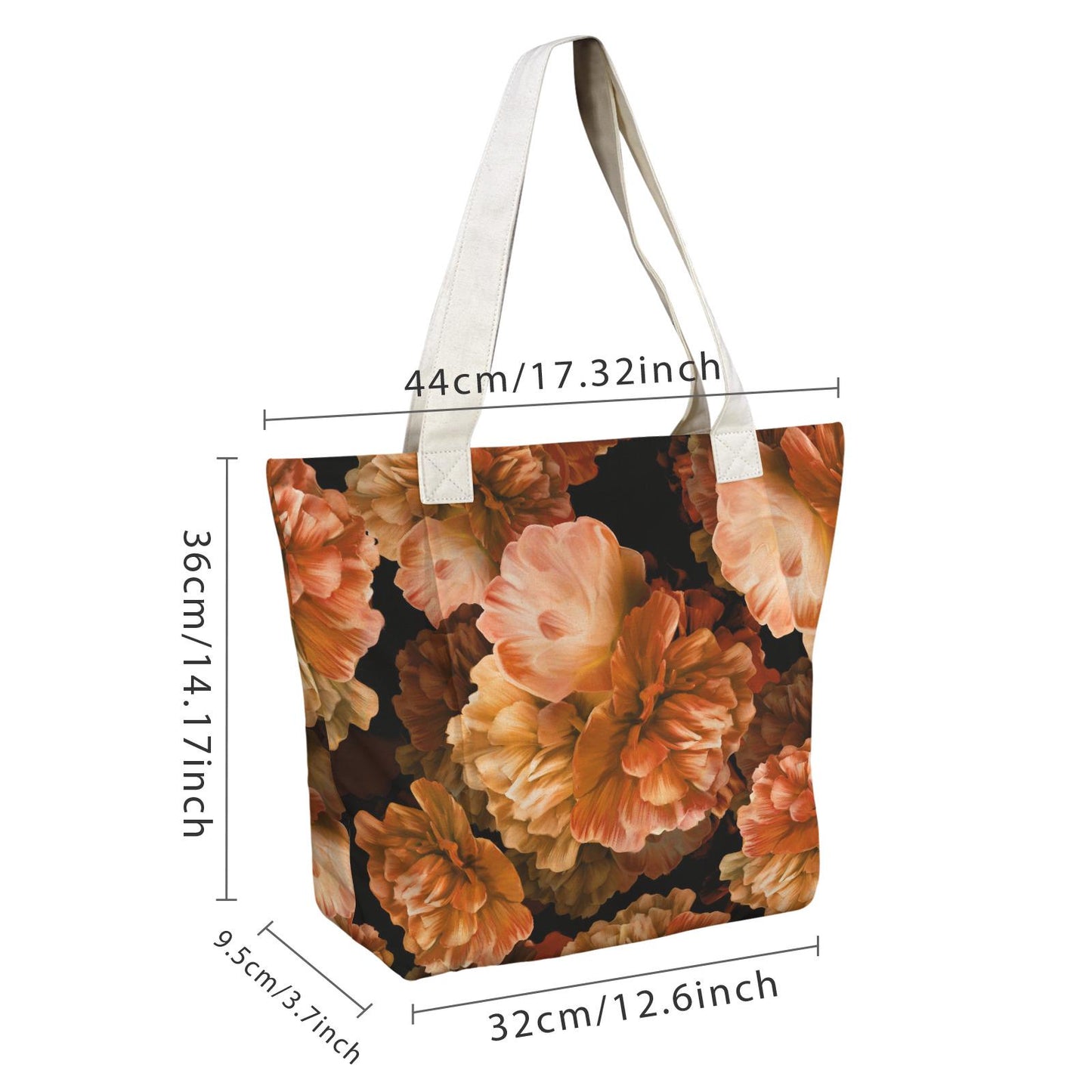 Orange Peonies Yoga Tote Bag with Mat Holder – Large Floral Cotton Linen Tote