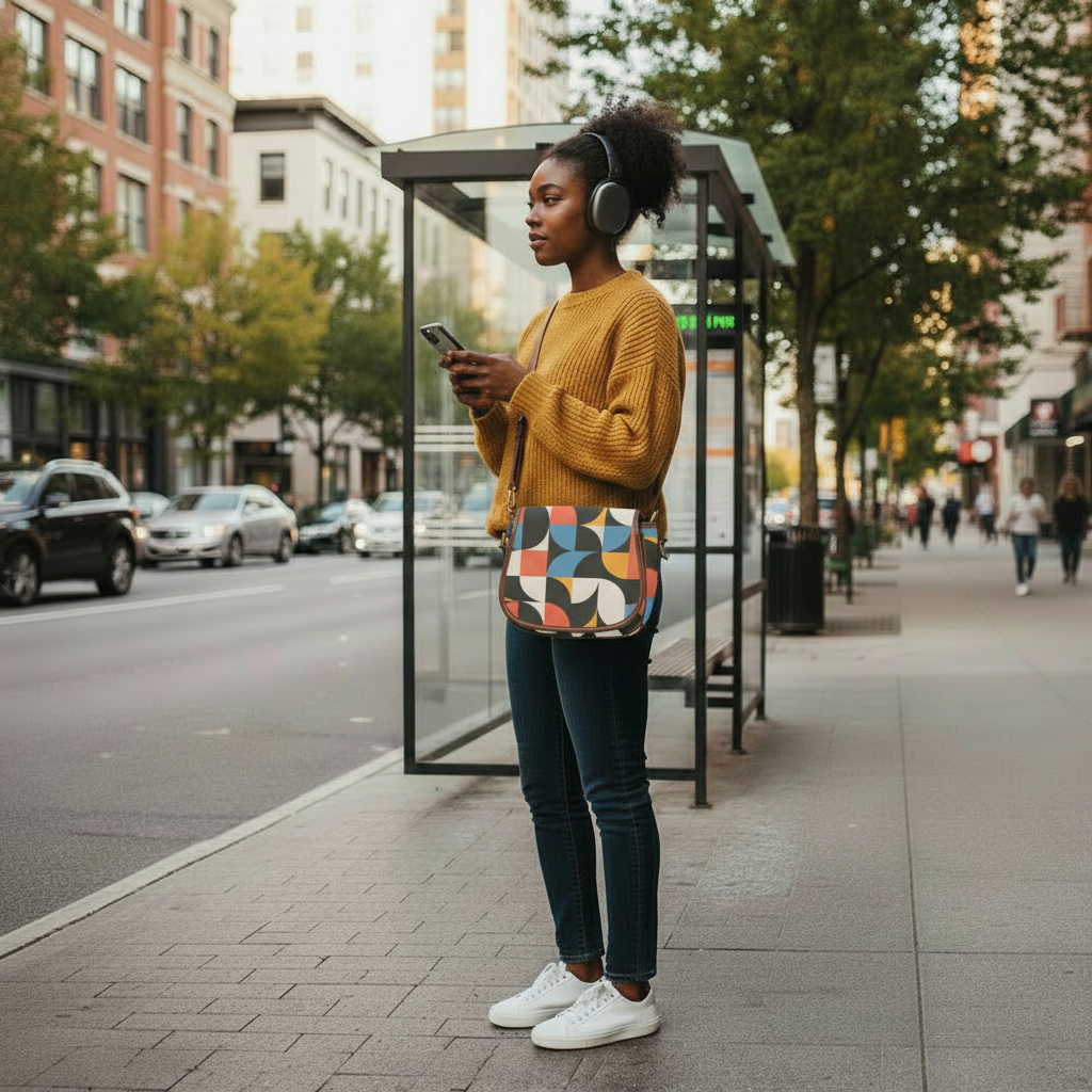 Retro 60s Bauhaus Inspired Saddle Bag - Midcentury Style Crossbody Handbag