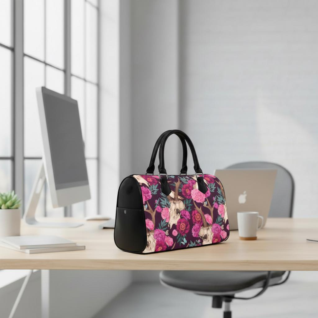 Dark Academia Antler Barrel Handbag – Black Pink Gothic Whimsy Bag