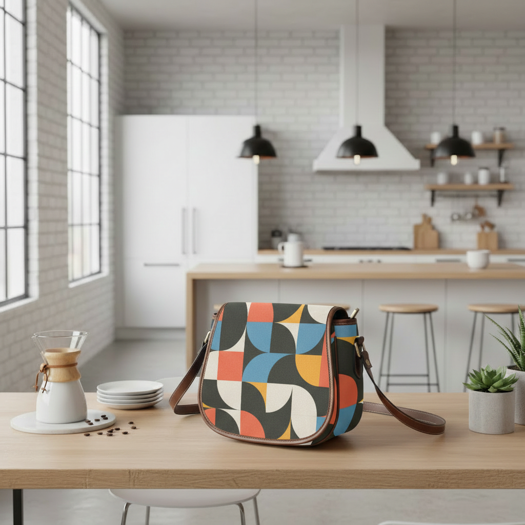 Retro 60s Bauhaus Inspired Saddle Bag - Midcentury Style Crossbody Handbag