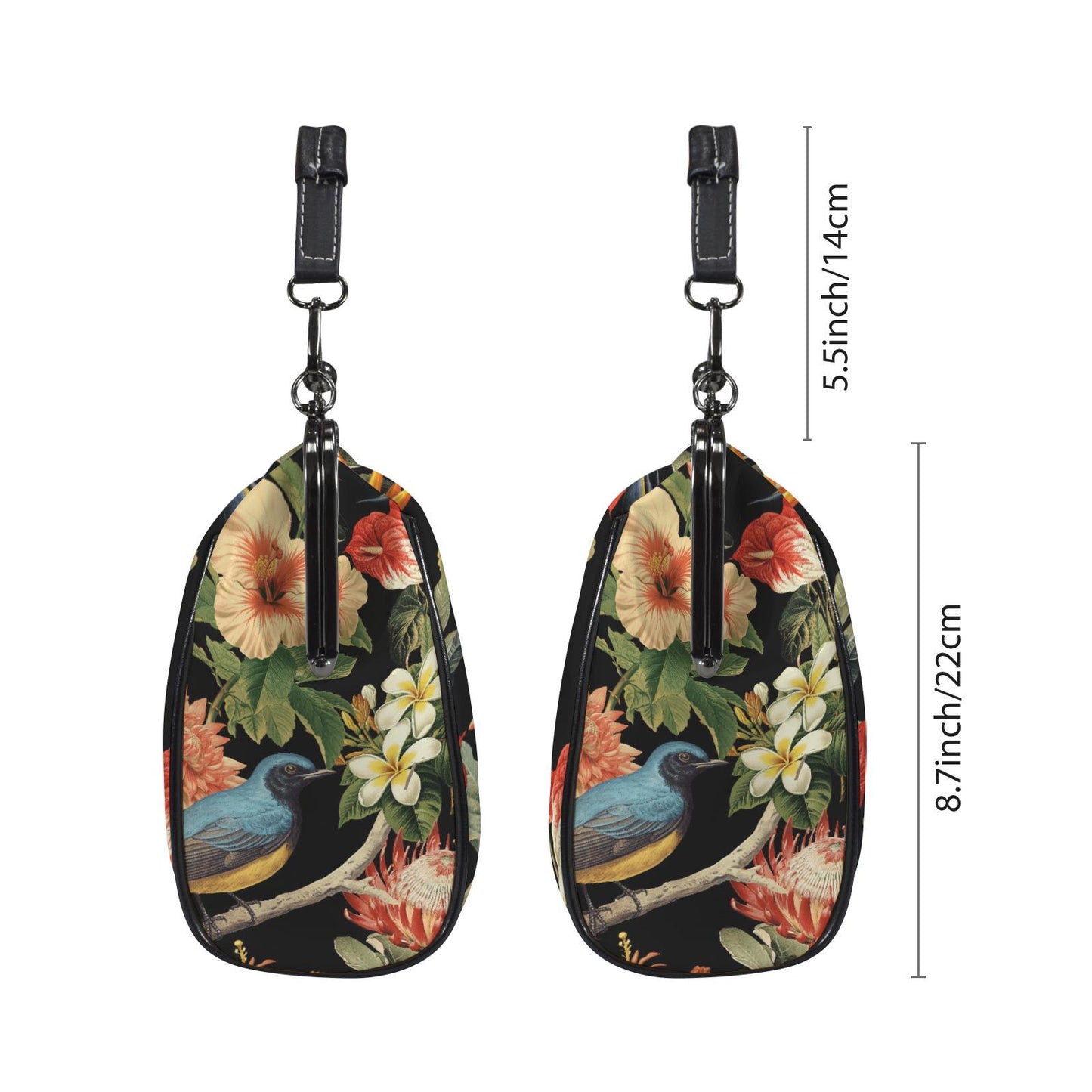 Bold Exotic Flowers & Bird Kisslock Crossbody Shoulder Bag - Dark Academia Handbag