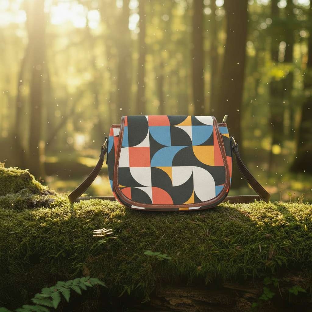 Retro 60s Bauhaus Inspired Saddle Bag - Midcentury Style Crossbody Handbag