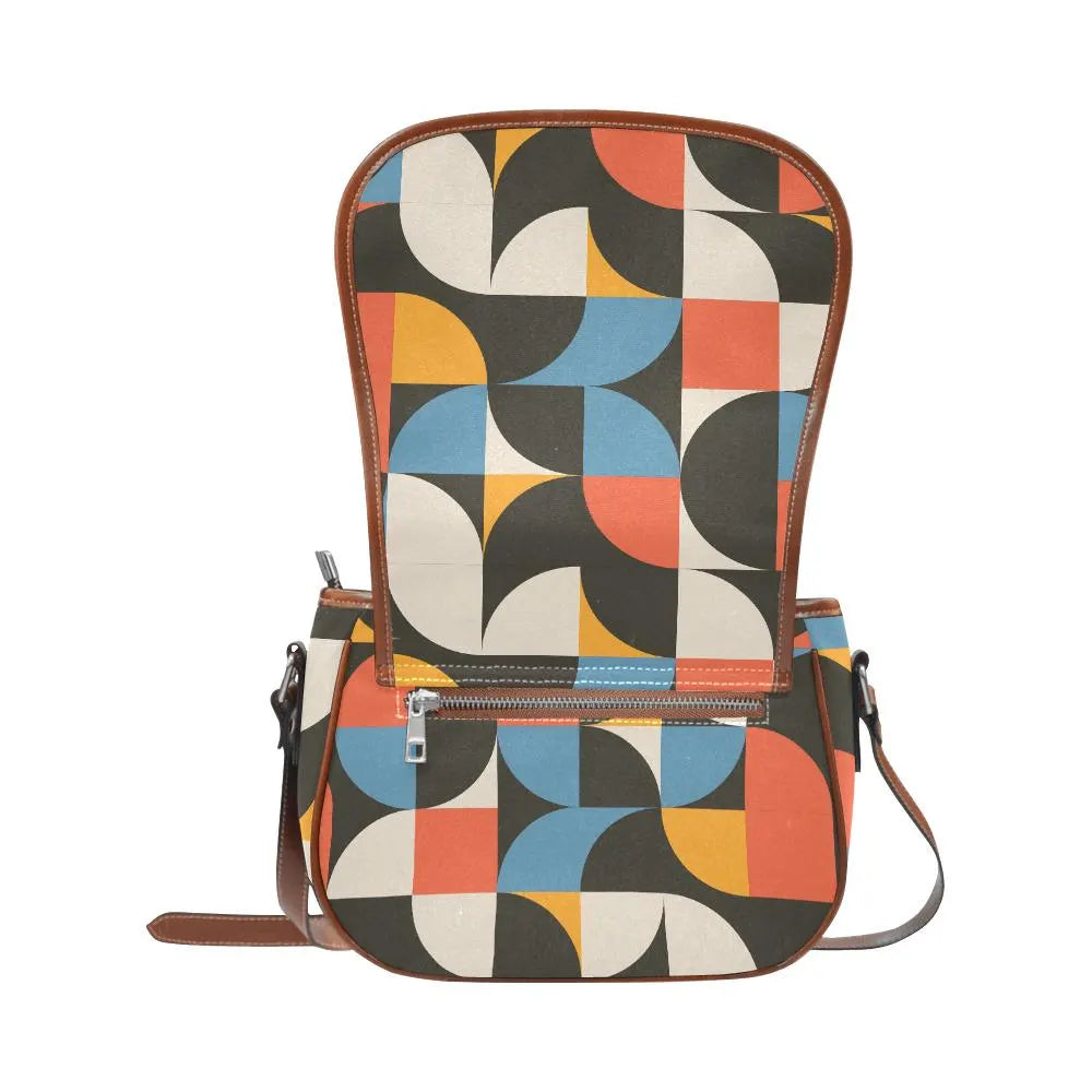 Retro 60s Bauhaus Inspired Saddle Bag - Midcentury Style Crossbody Handbag