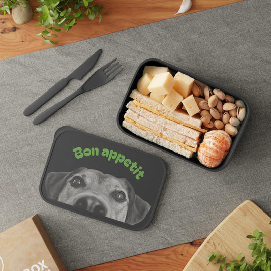 Bioplastic Bento Box: Reusable Eco Lunchware with Utensils - Dog Lover Gift