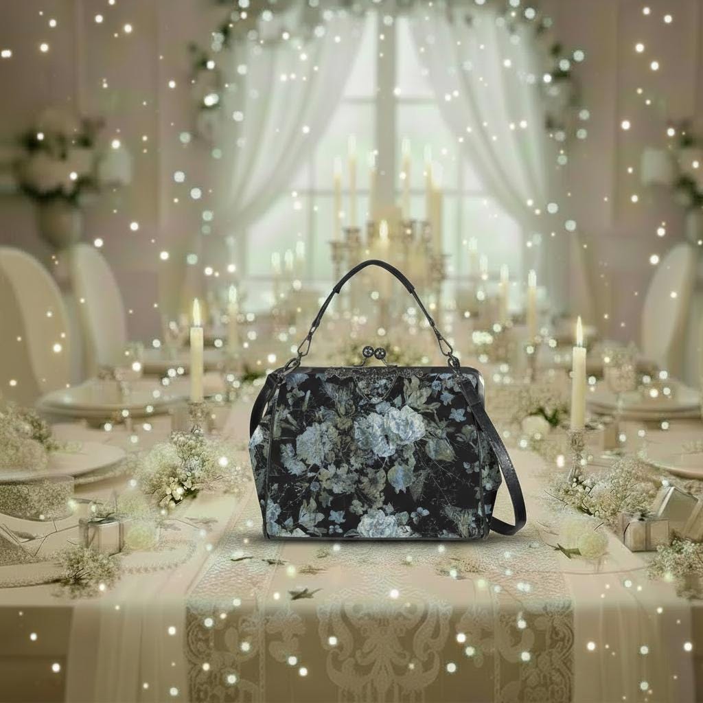 Dark Academia Moody Floral Vintage Kisslock Bag - Victorian Gothic Crossbody