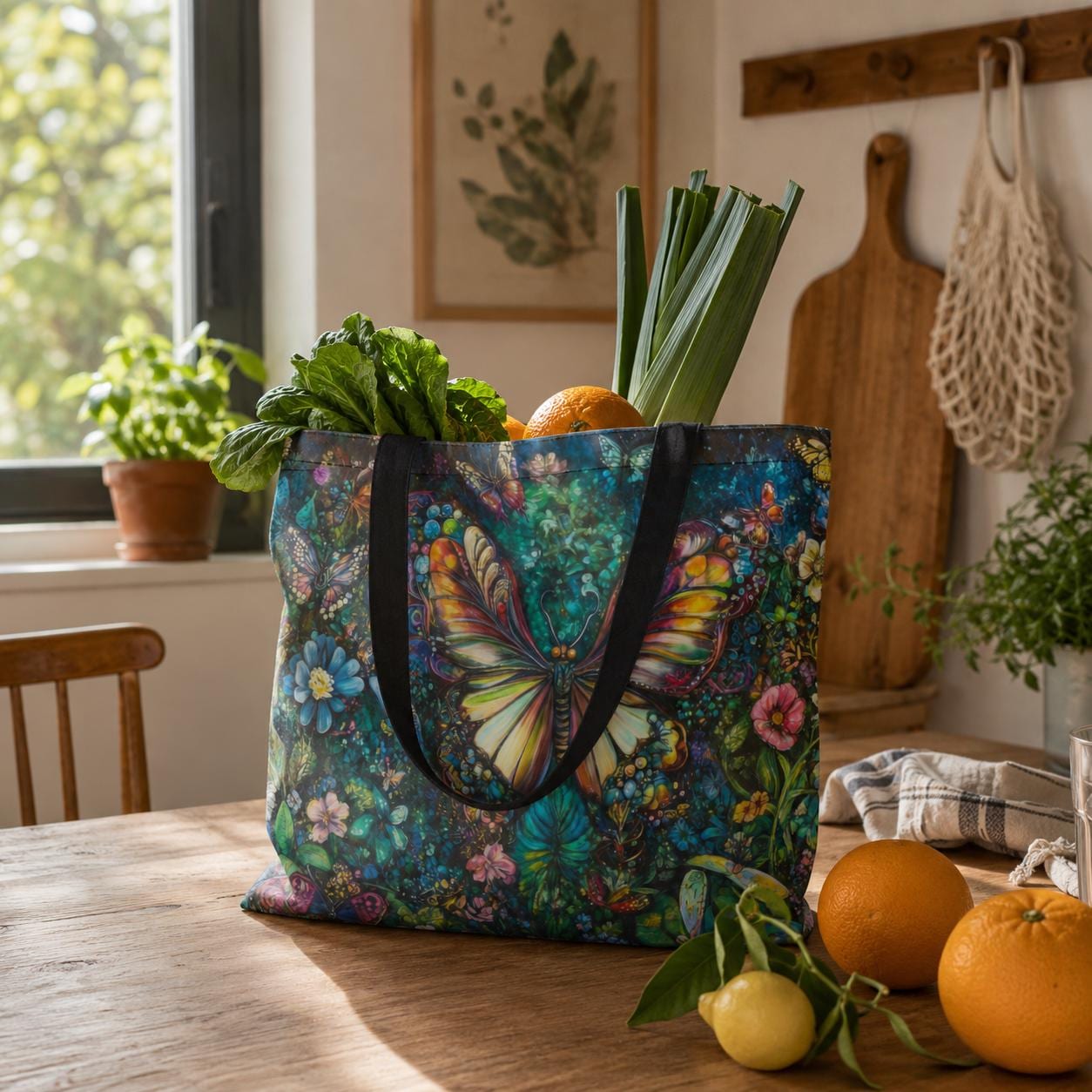 XL Dark Academia Butterfly Tote Bag – Enchanted Forest Shopper Market Bag