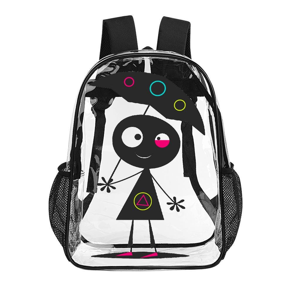 Clear PVC Backpack, Monster Graphic, Travel Work School Bag