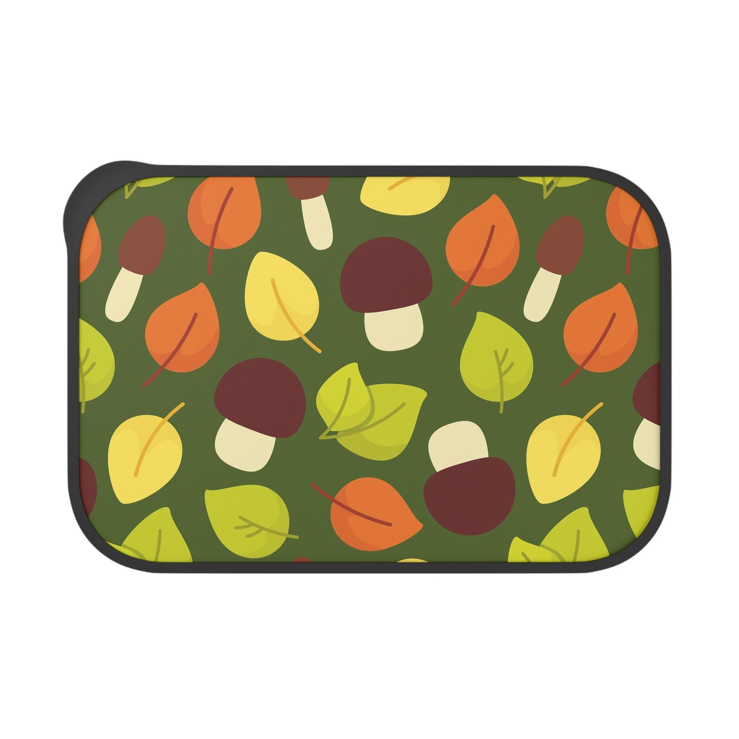 Mushroom Autumn Leaves Bento Box: Bioplastic Lunch Container with Cutlery