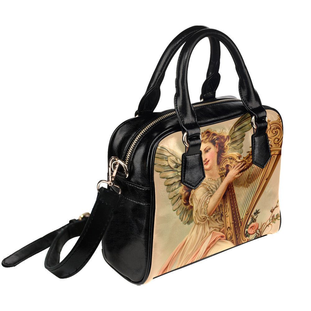 Vintage Baroque Angel Top Handle PU-Leather Handbag with Shoulder Strap