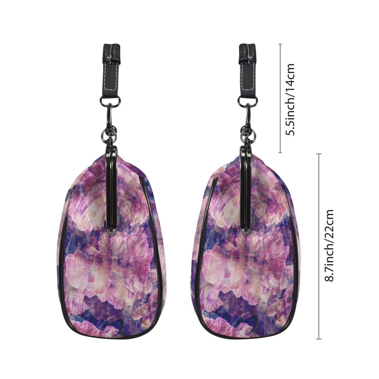 Purple Pink Flowers Kisslock Handbag - Faded Vintage Floral Crossbody Shoulder Bag