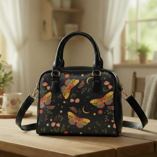 Sac à main/bandoulière Gothique Papillons de Nuit & Lune - Cuir Vegan