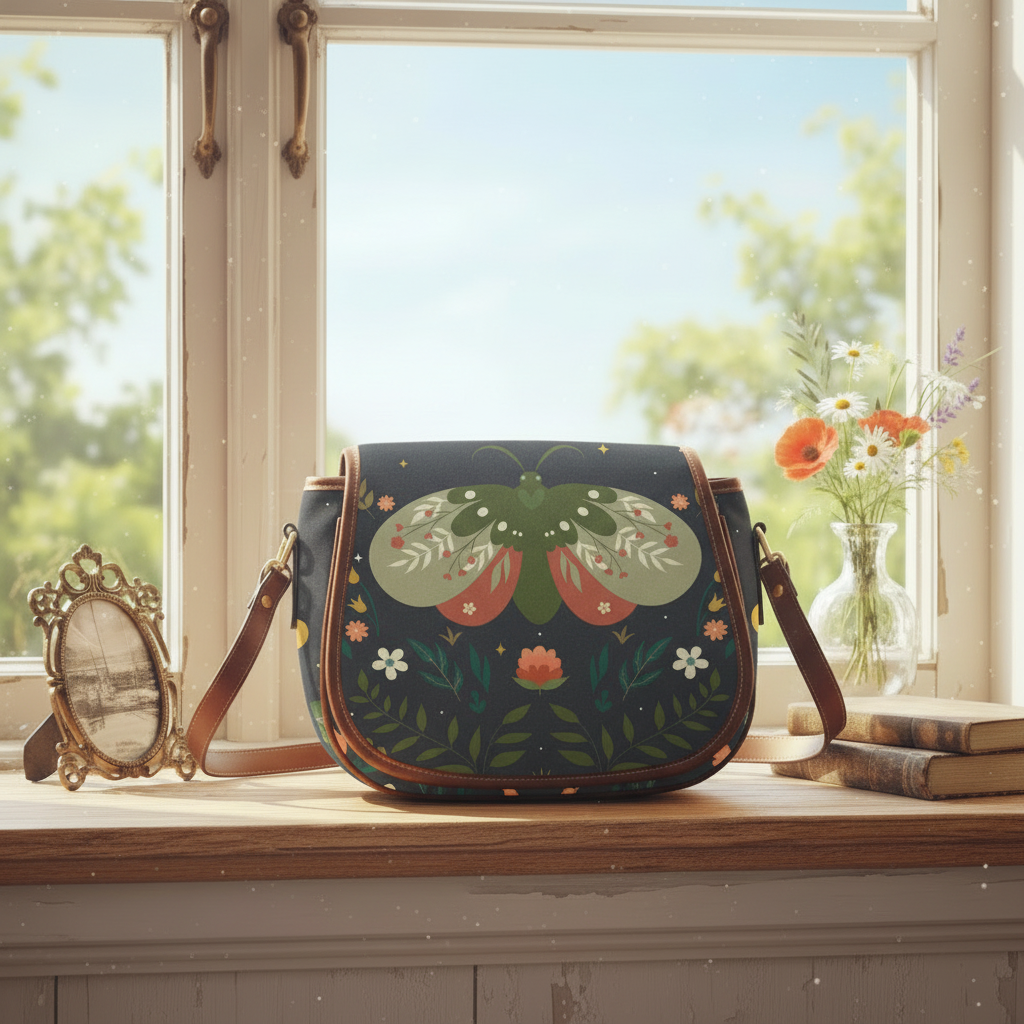 Dark Academia Moth Saddle Bag - Moody Gothic Crossbody Handbag