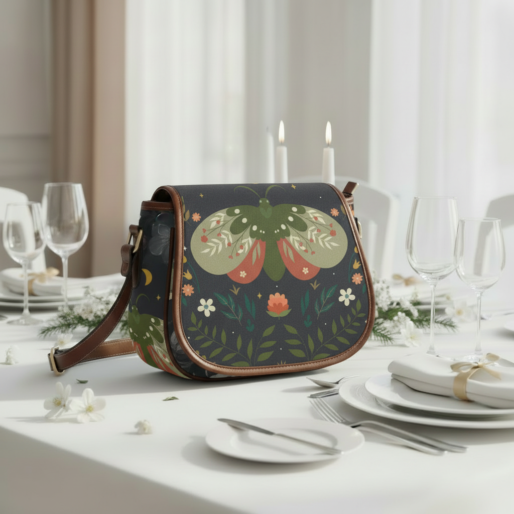 Dark Academia Moth Saddle Bag - Moody Gothic Crossbody Handbag