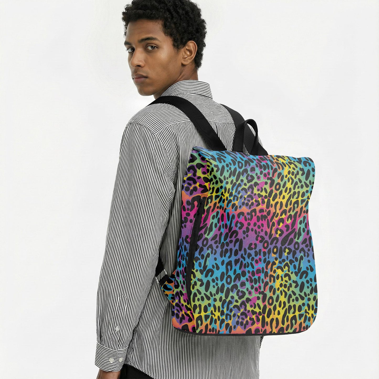 Rainbow Leopard Canvas Backpack – Cheetah Print Daypack