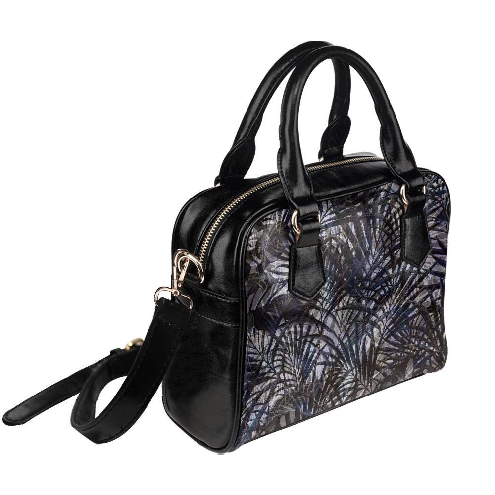 Black Gray Foliage Gothic Shoulder Handbag – Dark Academia Floral Handbag