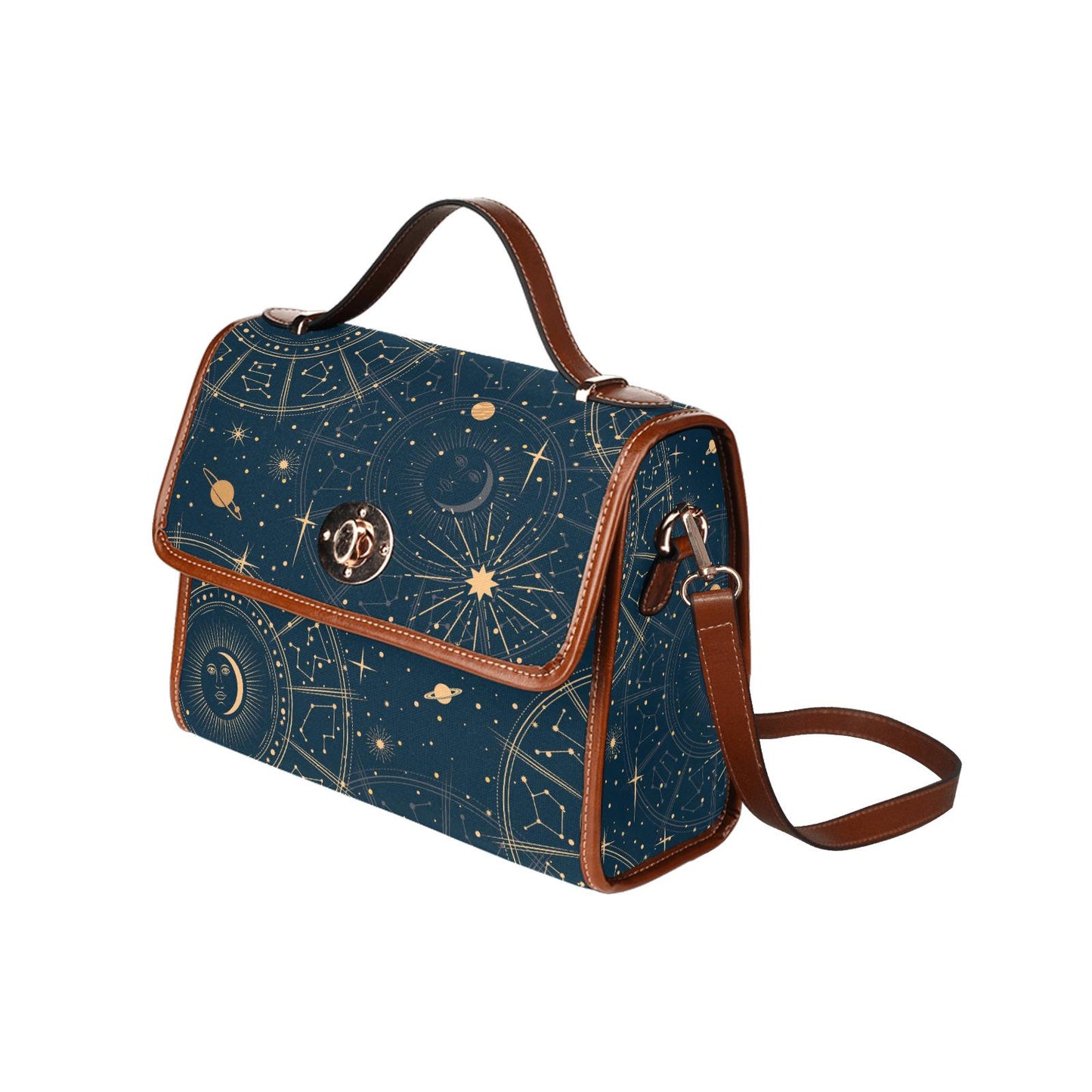 Sac bandoulière en toile astrologie lune étoiles – Style vintage céleste