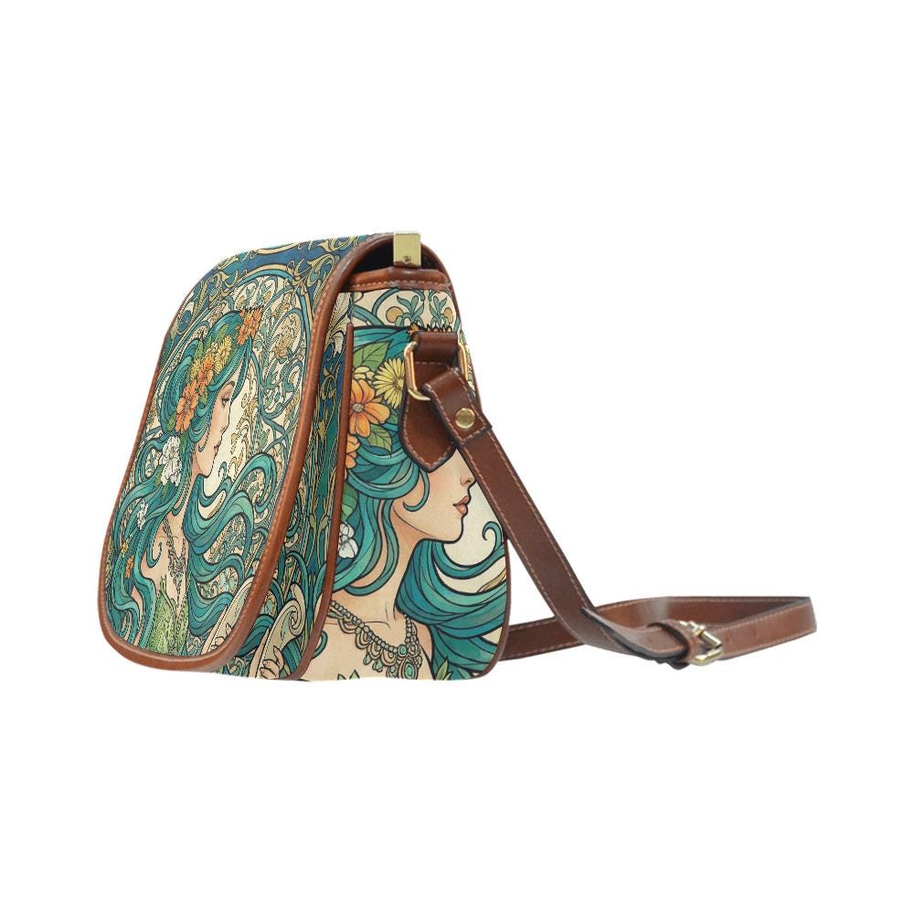 Art Nouveau Floral Saddle Bag, Romantic Crossbody or Shoulder Handbag